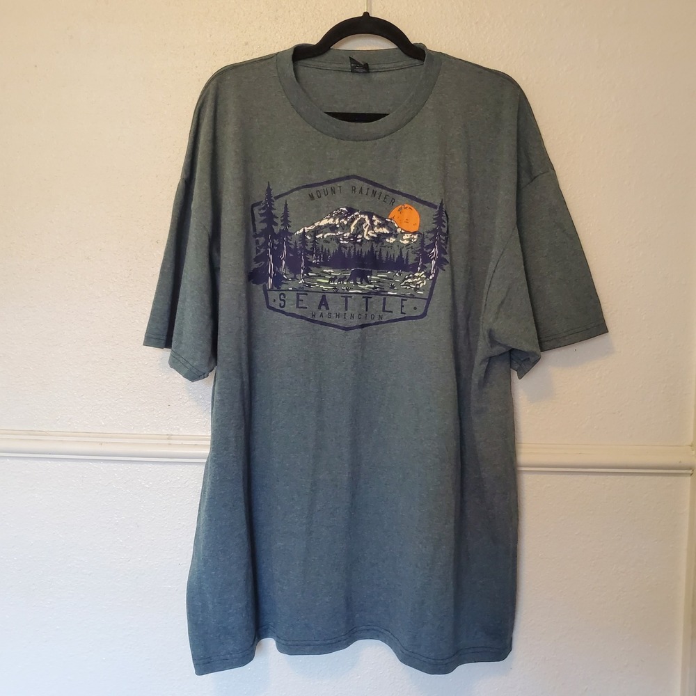 Optima Mens 2XL Mount Rainier Seattle Washington Graphic T-Shirt Heather Green